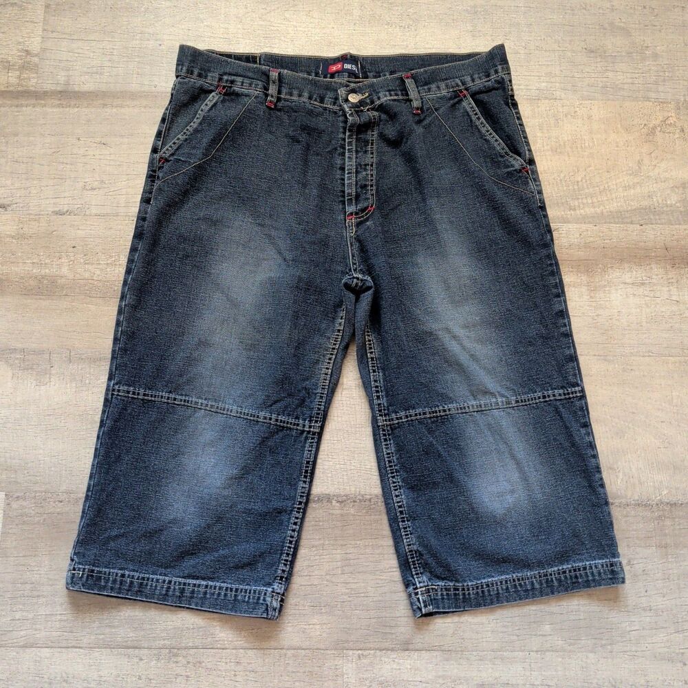 ​Vintage Diesel Industry Denim Jorts Mens 36 Dark Wash Cargo Jean Shorts Y2K